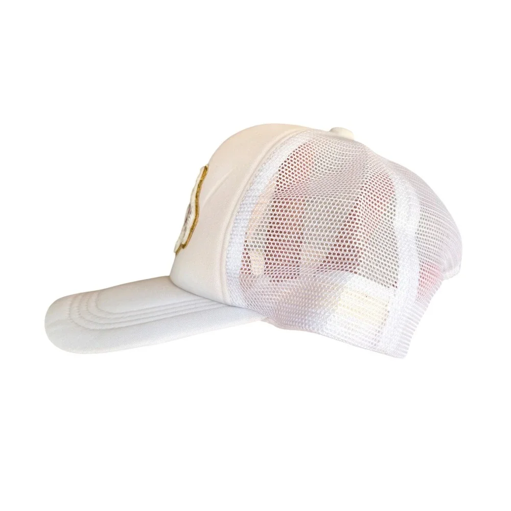 Main Character Energy White Trucker Hat Mesh‎ Snapback Cap Gold Glitter Patch